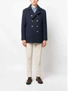 NWT$7620 Brunello Cucinelli Men 100% V Wool DB Pea Coat W/Logo Buttons50/40 A242 - Picture 1 of 12