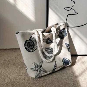 Tote Canvas Bag Shell Marine Life Pattern Lightweight Durable Beach Ideal Gift - Picture 1 of 6