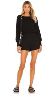 Lovers + Friends Gia Long Sleeve Black Ribbed Romper XS