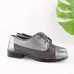 Naot Womens Yama Oxford Size 37 6 Gray Suede Silver Lace Up Shoe Cork Footbed - Picture 1 of 13