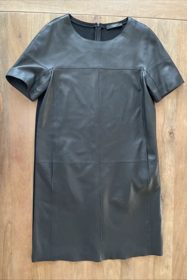 Max Mara Weekend Fiamma 羊皮前无袖紧身连衣裙 8 码黑色 — 第 1/4 张图片