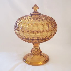 Fenton Huella Pulgar Ámbar Dorado Cubierto Compota Cuenco Tapa Caramelo Aniversario Plato - Imagen 1 de 21