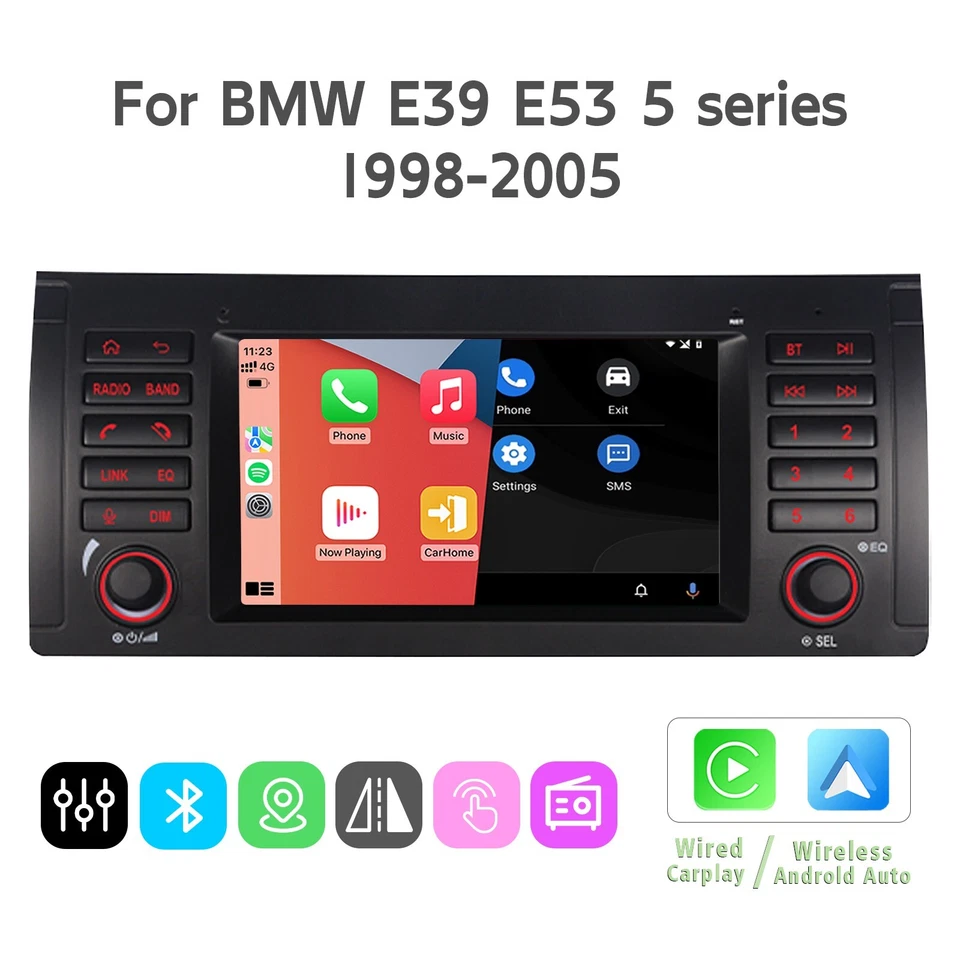 Radio IPS estéreo para automóvil RDS BT Android Auto CarPlay AirPlay BMW E39 X5 serie 5 Foto 1 de 4
