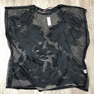 RIVER ISLAND SEE THROUGH SLEEVELESS TOP WITH PATTERNS - BLACK - SIZE S - NEW - Picture 1 of 8