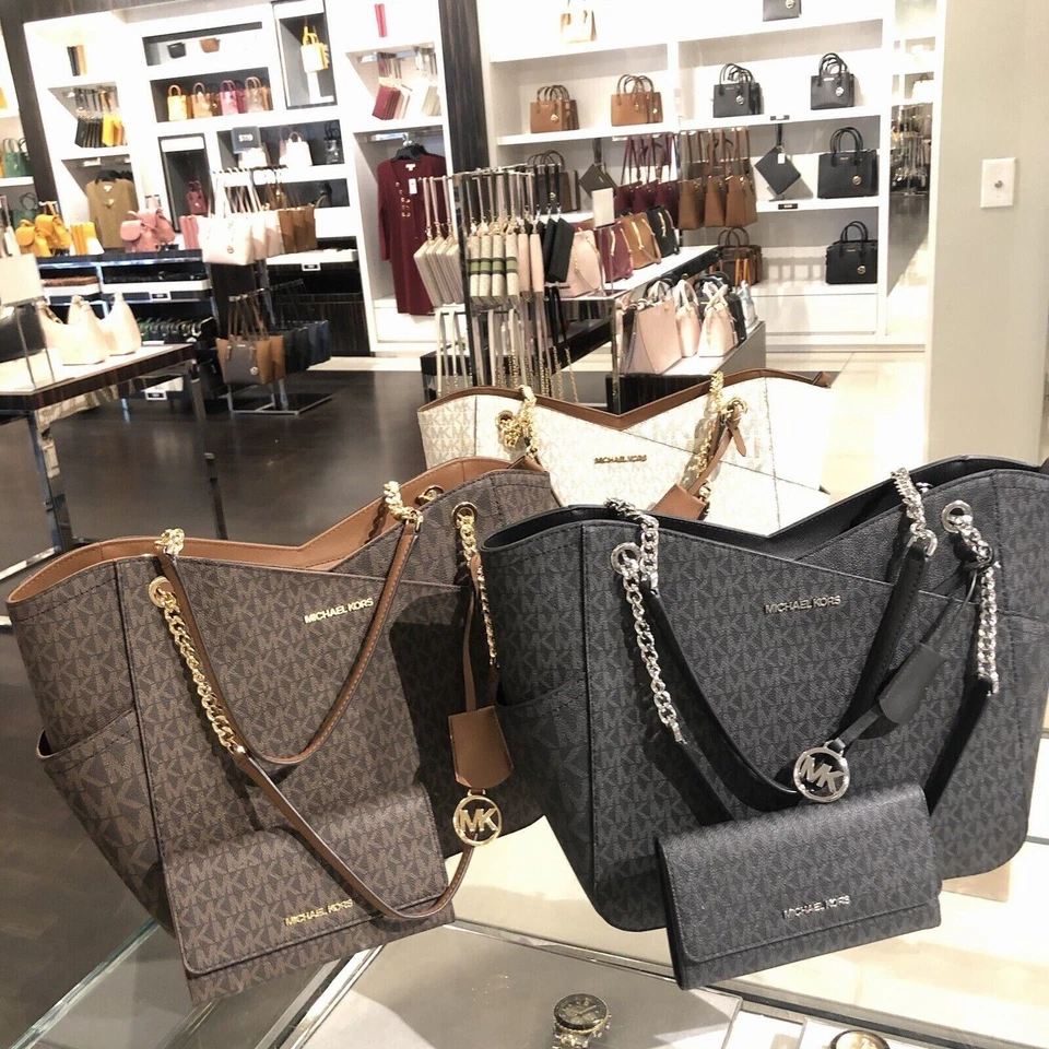 Borsa a tracolla Michael Kors in pelle o PVC borsetta borsetta + portafoglio id trifold - Immagine 1 di 4