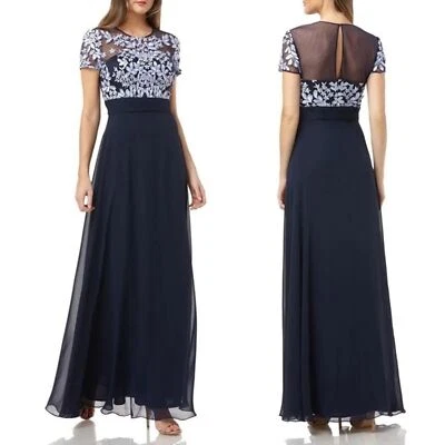 JS Collections Embroidered Illusion Bodice Chiffon Gown - Periwinkle Navy Size 6 - Image 1 of 4