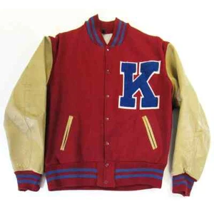 Letterman Kansas Jayhawks Red and Tan Varsity Jacket - Picture 1 of 4