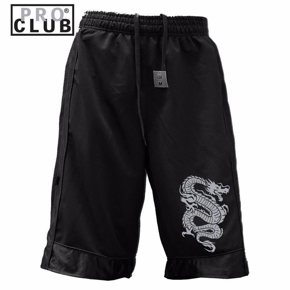 PANTALONES CORTOS NEGROS MALLA BALONCESTO PESADO DRAGÓN ESTAMPADO PROCLUB PARA HOMBRE S~7X Foto 1 de 1