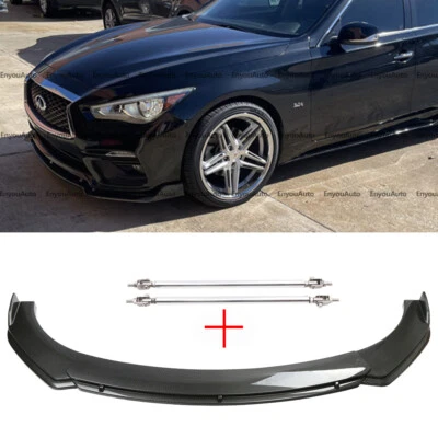For Infiniti QX50 QX60 Front Bumper Lip Spoiler + Strut Rods Carbon Fiber - Imagem 1 de 4