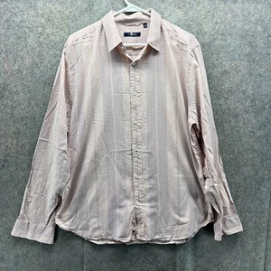 7 For All Mankind Dress Shirt Mens Large Pink Striped Button Down Preppy Cotton - Picture 1 of 11