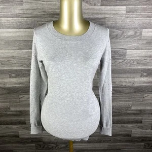 EXPRESS Crewneck Pullover Grey Beaded Sleeve Knit Sweater Women's Size Small - Picture 1 of 11