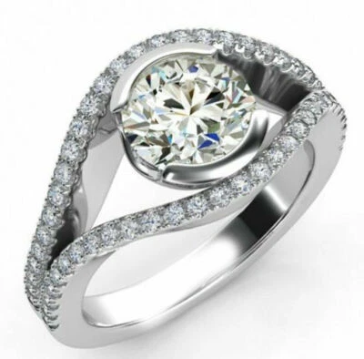 3 Ct Vvs1 White Round Moissanite Diamond Engagement Ring Sterling Silver Size 7 - Image 1 of 4