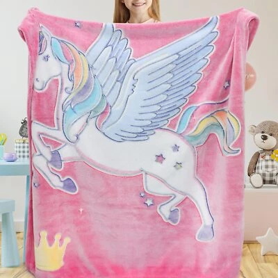 Linda manta rosa suave unicornio cálida polar esponjosa difusa 50" x 60 Foto 1 de 4