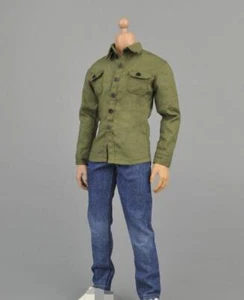 1/6 Male Action Figures Casual Set Military Green Shirt+Jeans 2Pc Suit - Picture 1 of 5