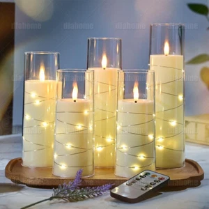 5 Pcs Flickering Flameless LED Pillar Candles with Remote & Embedded Star String - Picture 1 of 44
