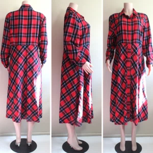 A-Linie herbstliches adrette Kleid 18 XL rot Baumwolle Flanell Tartan kariert LS Äpfelsamen - Bild 1 von 10