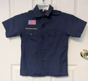 Autentica camicia uniforme boy scout taglia 10 blu scuro manica corta con bottoni - Foto 1 di 5
