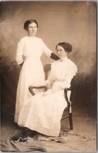 1910s Studio RPPC Photo Postcard Young Lades / Sisters in White Dresses / Unused