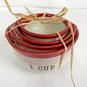 Juego de 4 tazas medidoras de cerámica de gres rojo blanco rosa anidación - Imagen 1 de 5