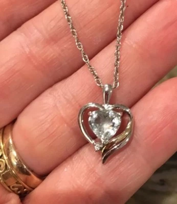 COLLAR COLGANTE CORAZÓN DIAMANTE AGUAMARINA 14K ALwand Vahan AV esterlina 18" Foto 1 de 4
