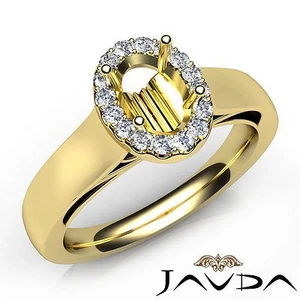 Halo U Cut Prong 0.2Ct Diamond Engagement Oval Semi Mount Ring 18k Yellow Gold - Imagen 1 de 7