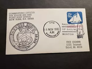 USS EDSON DD-946 Naval Cover 1980 OP SAIL '80 Cachet Boston, MA - Picture 1 of 2