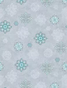 Christmas Fabric - Arctic Wonderland Snowflakes on Gray - Wilmington 1.19 YARD - Picture 1 of 1
