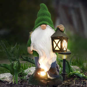 Garden Ornaments Gnome Solar Powered Ranger Outdoor Statue LED Resin Lawn Patio