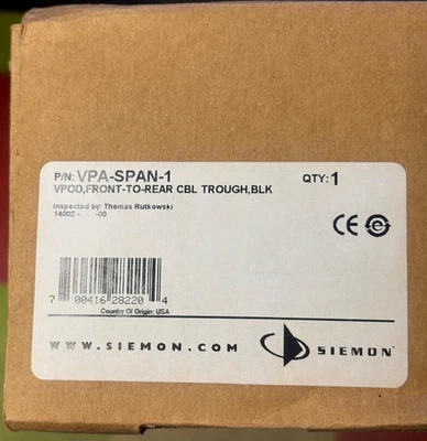 Siemon VPA-SPAN-1 VersaPOD Zero-U Cable Trough, Horizontal, Black - Image 1 of 3