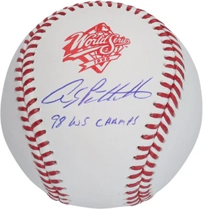 Andy Pettitte Yankees Signed 1998 World Series Logo Baseball w/WS Champs Insc - Picture 1 of 3