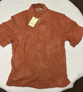 Camisa Tommy Bahama Para Hombres L Vermillion Poker Pirate Camp 100% Seda Abotonada Palma - Imagen 1 de 15