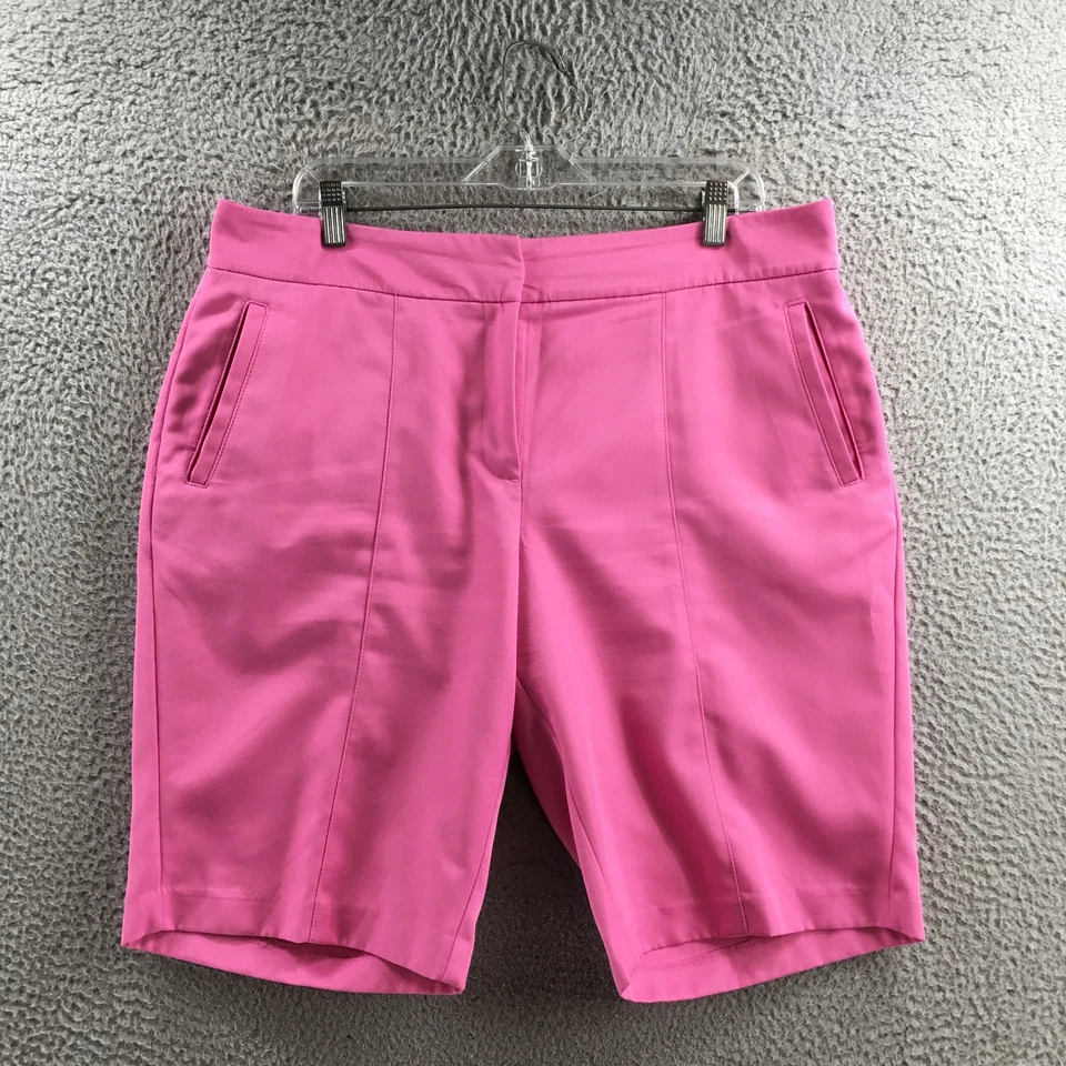 Izod Golf Chino Shorts Women 16 Pink Polyester Hi-Rise Flat Front Zip Fly Pocket - Image 1 of 4
