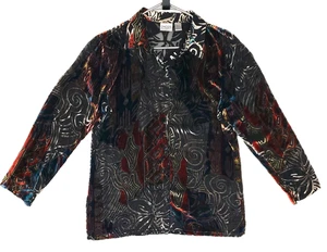 Chico's Top Gr. 1 Samt Ausbrenner Seidenmischung schwarz rot bunt halbtransparent - Bild 1 von 20