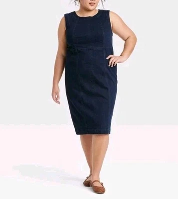 Vestido midi ceñido al cuerpo de mezclilla talla grande 22 para mujer - Ava & Viv lavado oscuro modesto nuevo Foto 1 de 4