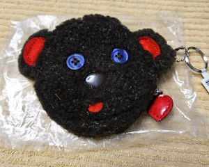 Cute Bear Face Plush Coin Purse Keychain with Button Eyes & Heart Charm - Picture 1 of 4