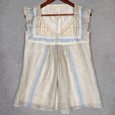 Lauren Moffatt Топ женщин маленький бежевый крючком кружева трепетать рукав v-образным вырезом блузка - Изображение 1 из 4