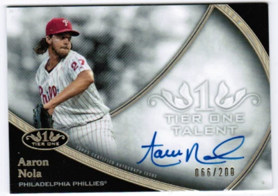 2020 Topps Tier One Talent Autographs #T1TAAN Aaron Nola Auto #/200 (ref 0549) - Image 1 of 2
