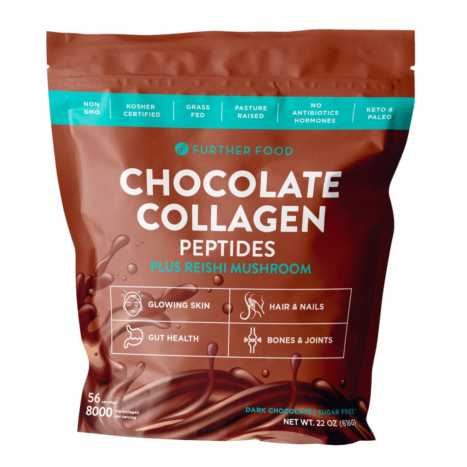 Further Food Grass-Fed Collagen Peptides Powder plus Mushroom, Chocolate, 56 Ser - Изображение 1 из 1