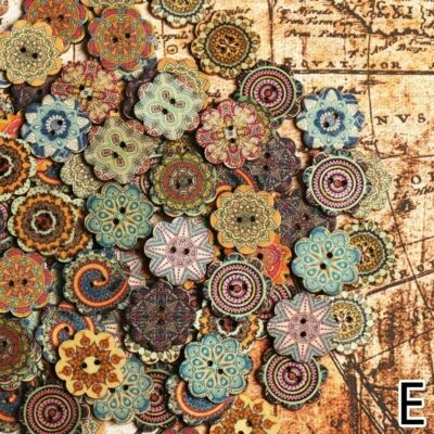 100pcs 20mm 25mm Mix Button Boho Bohemian Ethnic Wooden DIY Crafts Sewing Decor - Image 1 of 4