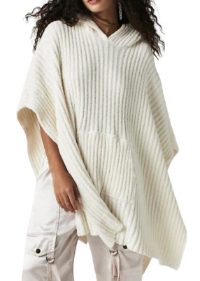 CHAQUETA PONCHO DE PUNTO DE GRAN TAMAÑO ACANALADA MANTA BESTIE MARFIL FREE PEOPLE TALLA ÚNICA Foto 1 de 4