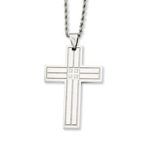 Chisel Stainless Steel Polished Cross w/CZs Pendant Necklace 24" - Picture 1 of 2