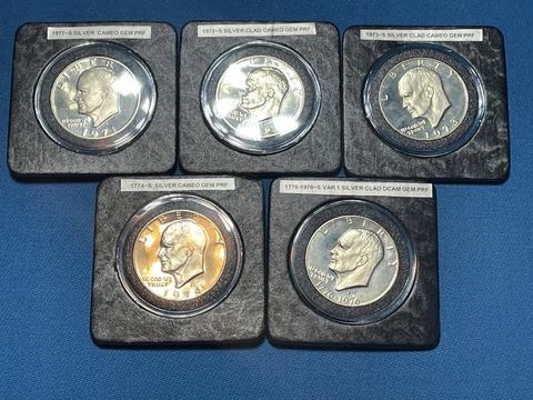5, 40% Silver Eisenhower, Ike Silver Dollars Set. S-Mint Cameo Gem Proofs 71-76 Cover