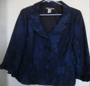 Maggy London 100% Poly Navy Jacket Blazer Lined 3/4 Sleeve Size 12 - Picture 1 of 3