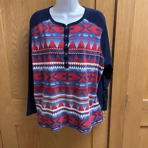 Women's Chaps Red White Blue Aztec Southwestern Henley Top - 3X - Picture 1 of 5