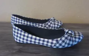 American Eagle Women's Ballet Shoes Size 10 Blue Check Fabric Slip On - Picture 1 of 8