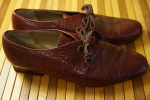 Castellini Vintage Schuhe UK5 strukturierte Cognac Leder quadratischer Absatz 9-5/8 Zoll Einlegesohle - Bild 1 von 5