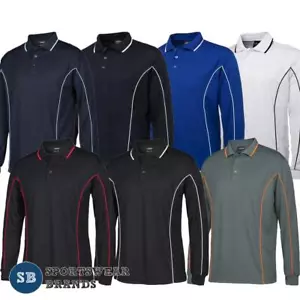 Mens Long Sleeve Polo Shirt Contrast Sports Quick Dry Moisture Wicking Top 7PIPL - Picture 1 of 28