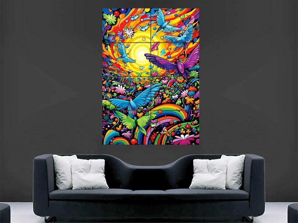 TRIPPY PSYCHEDELIC BIRDS RAINBOWS POSTER PRINT ART ABSTRACT FRACTAL - Image 1 of 1