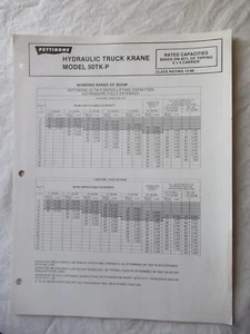 Pettibone Hydraulic Truck Crane Krane 50TK-P Rated Capacity Data Brochure - Picture 1 of 4