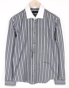 RICHMOND Men Shirt M/L Grey Blue Striped Cotton Blend Stretch - Picture 1 of 7